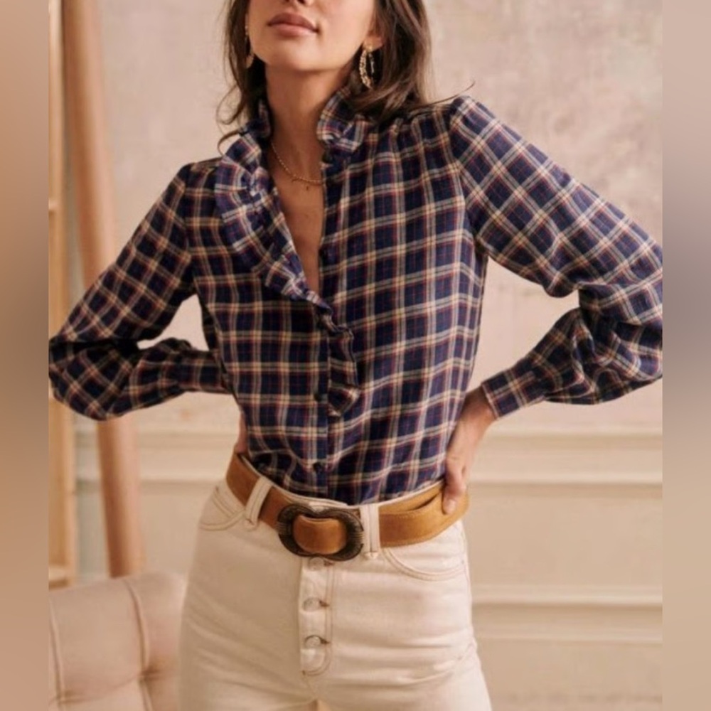 Sézane Chlo Oxford Plaid linen